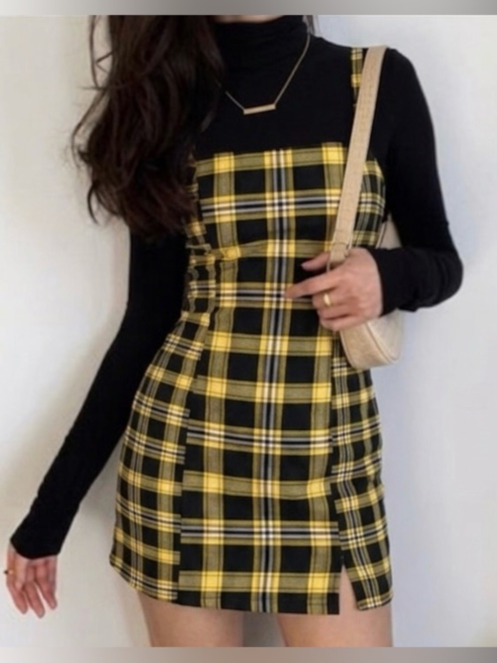 H&M Divided Yellow & Black Plaid Mini Dress